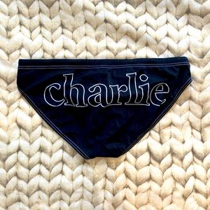 RARE NWOT Charlie By MZ black and white logo lifeguard swimsuit